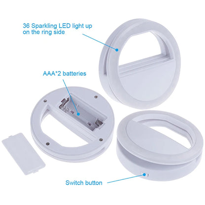 Tragbares LED Selfie Ringlicht – Clip-Lampe für Handy, TikTok & Livestreams – Batteriebetrieben (AAA)